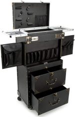 ASCASE Rolling Lockable Makeup Train Case Hairdressing Trolley Stylist Beauty Salon Cosmetic Luggage Travel Organizer Tool Box with Hair Dryer Holder - Image 2